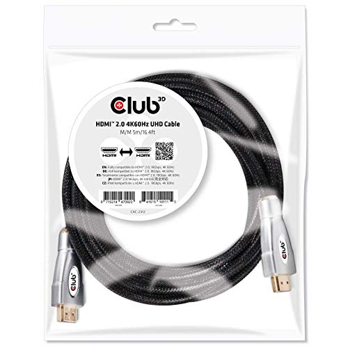 Club3D Club 3D HDMI 2.0 4K60Hz UHD Cable 5M/16.4Ft Male (CAC-2312) 5m/16.4ft.