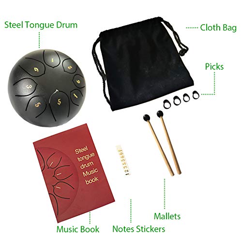 Luvay Steel Tongue Drum - 6 inches 8 Notes - Percussion Instrument - with Pouch, Book, Mallets, Finger Picks 6 inch