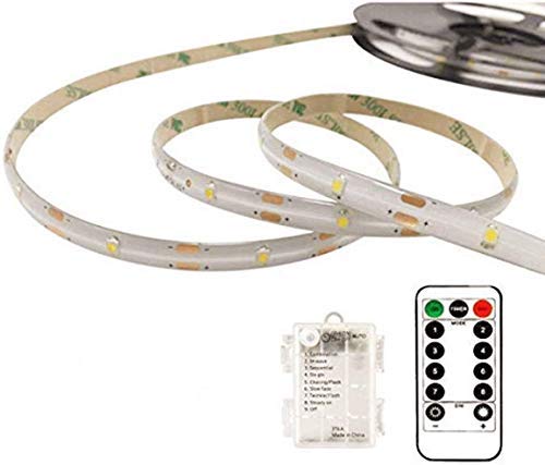 [AUSTRALIA] - Led Strip Lights Battery Powered with Remote Timer, 8 Modes, Dimmable, Self-Adhesive, Cuttable, 2m 60led Strip Light White for Cupboards Shelves Room Stairs Mirror Ceiling Indoor Outdoor Decor 