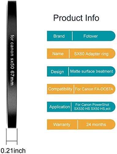 67mm Metal Filter Adapter Ring for Canon PowerShot SX30 IS/SX40 HS/SX50 HS SX70HS Digital Camera Replacement Canon FA-DC67A Filter Adapter Tulip Flower Lens Hood UV Filter 67mm