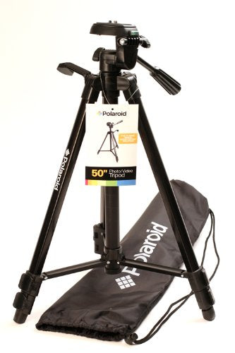 Polaroid 50” Travel Tripod With Carrying Case – Full Sized Digital Camera & Camcorder Tripod Weighs Under 2 Lbs. & Adjustable Legs Retract to Under 17” For Easy Portability – Locking Pan Head & Braced 50 Inch