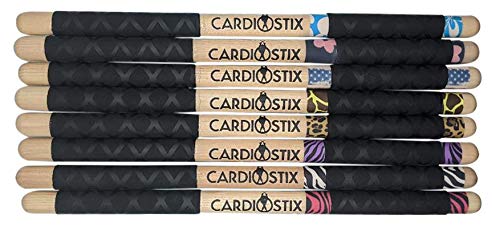 CardioStix 8.5oz Bundle Highest-Weighted Double Grip(1 PAIR) Premium American Hickory Wood Cardio Drum Sticks | Drumming, Fitness, Aerobic Class, Exercises American Flag with Bag-NEW IMPROVED!