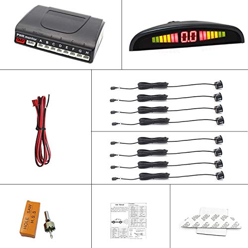 TOTMOX Silver 8 Sensors Car Front and Rear LED Display Reverse Parking Kit Buzzer Alarm Silver Front and Rear