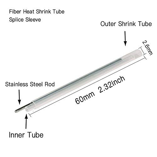 600pcs Fiber Splice Sleeves（2.6mm diam, 60mm Length）Fusion Fiber Optic Cable Heat Shrinks Tubing 304 Stainless Steel PE Clear Bare Optical Fiber Fusion Pipe hot melt Protection Tubes