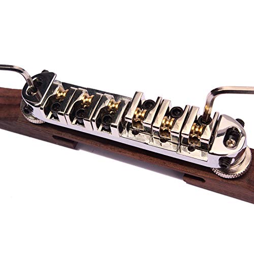 Alnicov Chrome Plated Roller Saddles Rosewood Bridge Set For Jazz Guitar