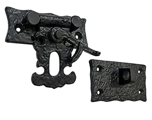 Adonai Hardware 3 Inch"Oshea" Antique Cast Iron Hasp & Staple with Lock for Trunks and Jewellery Boxes - Matte Black Powder Coated, Antique Hardware, Cabinet Hardware 1
