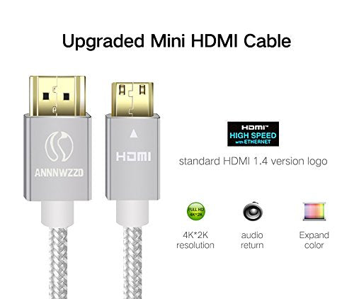 QING CAOQING Mini HDMI to HDMI Cable 10ft (Male to Male), Supports 4K, Ethernet, 3D and Audio Return 3M