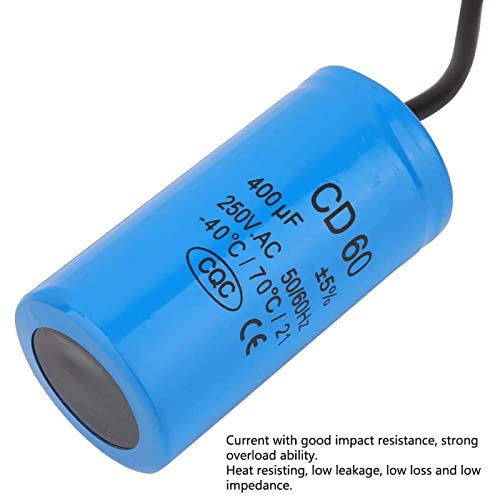 Fafeicy CD60 Run Round Capacitor with Wire Lead 250V AC 400uF 50/60Hz for Motor Air Compressor