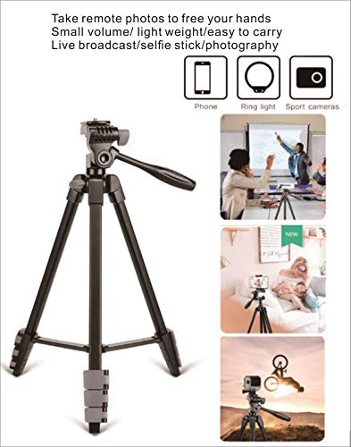 Phone Tripod, 53.5” Extendable Professional Aluminum Lightweight Travel Camera Tripod Stand(2kg/4.4lb Load) with Cell Phone Mount Holder &Bluetooth Remote for iOS/Android Smartphone & Cameras
