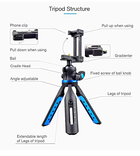 Tripod for Smartphone, DSLR, Video Camera or Handy Camera – Adjustable Legs – Compact & Light – Superior Aluminum & ABS Body – Multipurpose & Versatile – 360° Ball Head – Tabletop Tripod for Vlogs