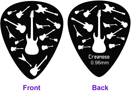 Creanoso Cool Guitar Picks (12-Pack) - FREE Leather Pick Holder - Celluloid - Assorted Unique Design - for Electric Guitar, Acoustic Guitar, Mandolin, and Bass (Cool 12 Pack (3 Sizes, H M L)) Cool 12 Pack (3 Sizes, H M L)