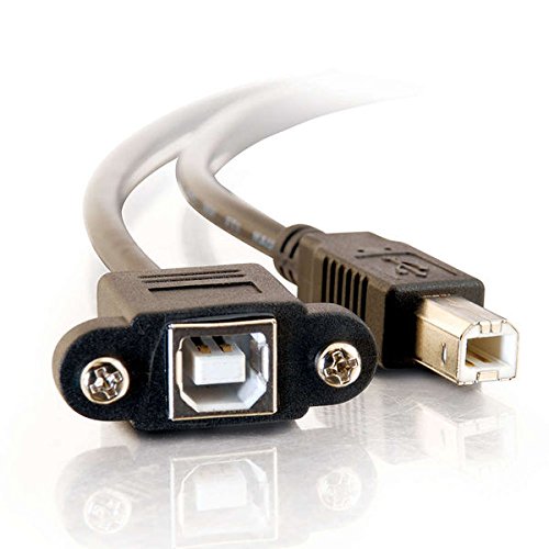 C2G USB Cable, USB Panel Mount, USB 2.0 Cable, USB B to B Cable, 1 Foot (0.3 Meters), Black, Cables to Go 28071 USB B Female to B Male