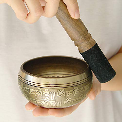 Biggo Tibetan Singing Bowl Set- 4Inch Perfect resonance Meditation Yoga & Chakra Healing Handmade Bowl - With Mallet & Silk Cushion. Perfect Gift…