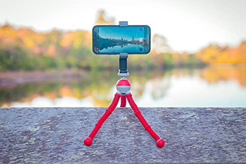 JOBY PodZilla Medium Kit, Tripod for Smartphones and Compact Mirrorless Cameras, Flexible Tripod with Ball Head Included and GripTight 360 Phone Mount, Devices up to 1 Kg, Red Medium Kit Red
