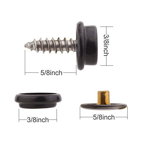 YMAISS 75pcs Fastener Screw Snaps Black,Marine Grade 3/8"Socket with Stainless Steel 5/8"Screw in Upholstery Snaps for Boat Canvas,Cover. Black Color 75pcs L 5/8"