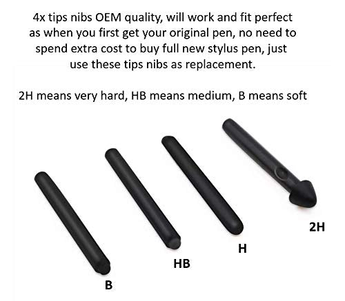 4X Tips Nibs Kit Refill Replacement for Stylus Pen for Microsoft Surface Pro 6 5 4 Surface Book 1 2 New Surface Pro 2017 Surface Studio Go Surface Laptop Stylus Pen 4090 1024 Pressure Pen 2H H HB B