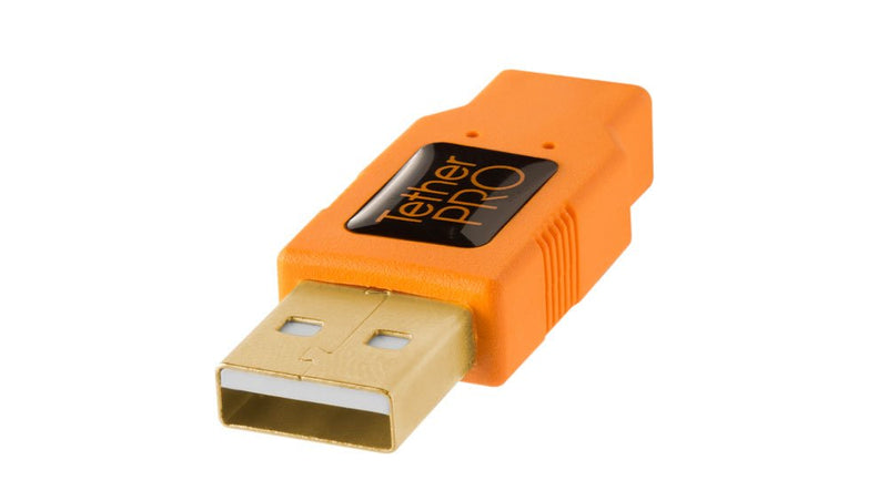 Tether Tools TetherPro USB 2.0 to Micro-B 5-Pin Cable, 15' (4.6m), High-Visibility Orange