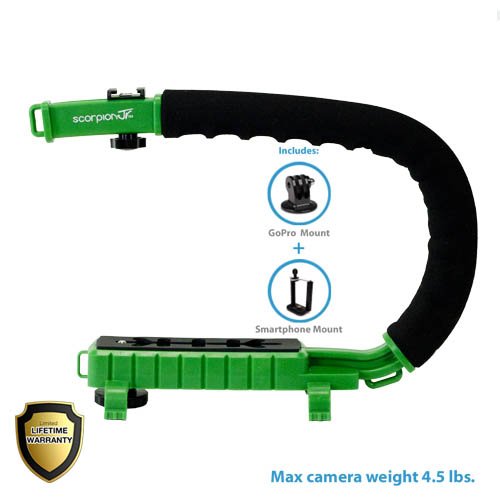 Cam Caddie Scorpion Jr. Limited Edition Collapsible Stabilizing Camera/Smartphone Handle w/Hot Shoe Mount - Green