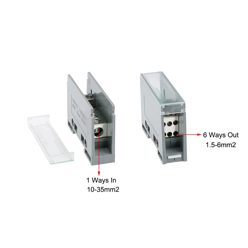uxcell 1 in 6 Out DIN Rail Terminal Blocks 690V Connectors Distribution Block