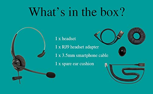 Phone Headset Compatible with Grandstream Yealink Snom Panasonic Phones Microphone Noise Cancelling RJ9 &3.5 mm Adapter Cable