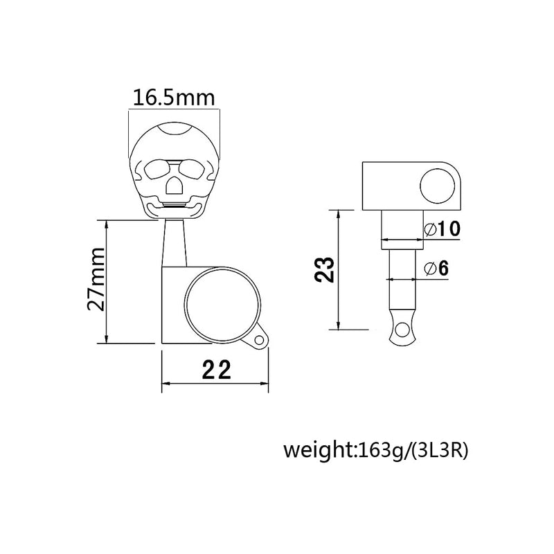 Alnicov Skull Head Sealed Gear Guitar Tuning Pegs Tuners Machine Heads 3R3L for Electric Guitar Parts Gold