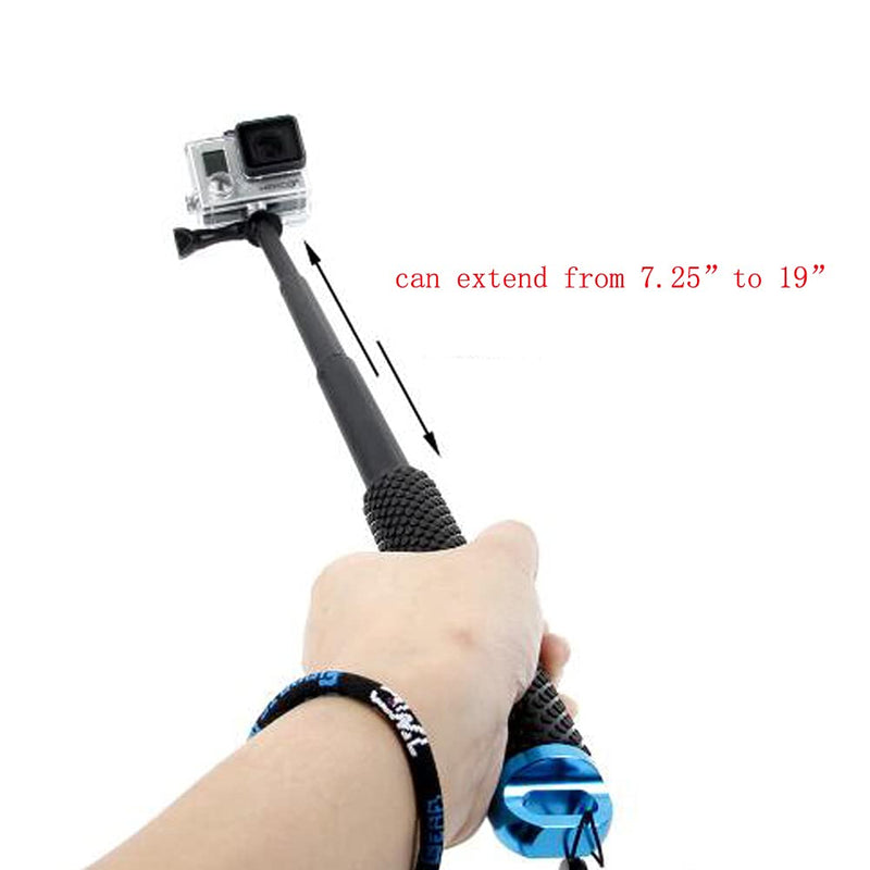 Walway 19'' Waterproof Underwater Hand Grip Adjustable Extension Selfie Stick Monopod Pole for GOPRO Hero 6/5/ 5 Session/ 4 Session/ 4/3+/ 3/2/1, GeekPro, AKASO, Xiaomi Yi, SJCAM (Blue) Blue