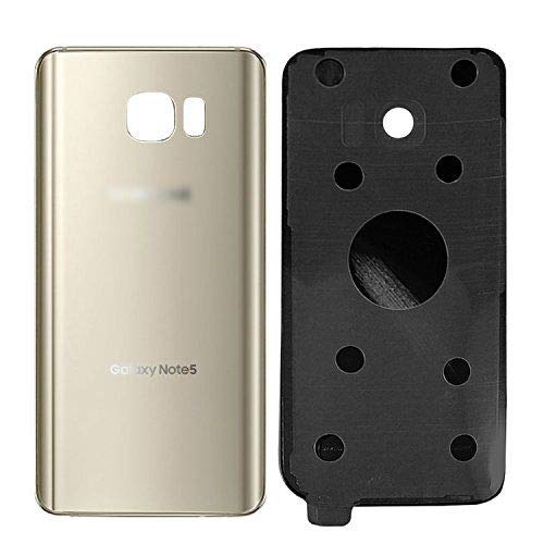 CELL4LESS Compatible with Galaxy Note 5 Replacement Rear Back Glass Back Cover w/Camera Lens, Custom Removal Tool & Pre-Installed Adhesive - Fits N920 Models - 2 Logo (Gold) Gold