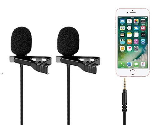 Dual-Head Lavalier Microphone, Professional Lapel Clip-on Omnidirectional Condenser Mic for Apple iPhone,Android,PC,Recording YouTube,Interview,Video Conference,Podcast