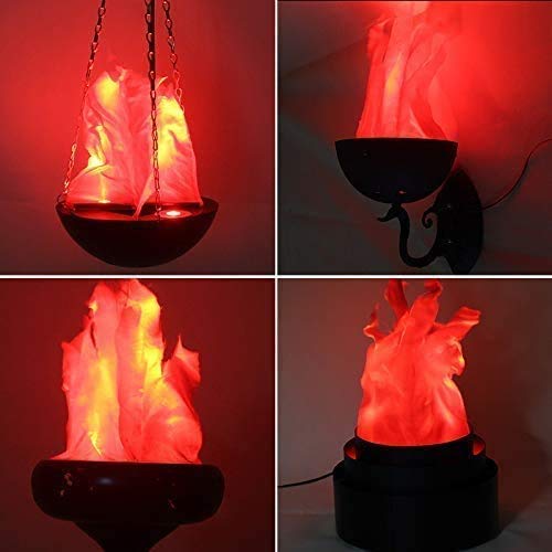 Halloween 3W Prop LED Fake Fire Flame Effect Lamp Torch Night Light Artificial 3D Campfire Lamp for Christmas Festival Event Party Club Decor (20CM-round hanging led flame light) 20CM-round hanging led flame light