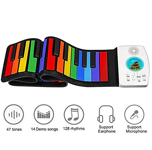 Roll Up Piano 49 Keys Portable Upgrade Rechargeable ElectronicPiano Keyboard for Kids/Beginners Rainbow