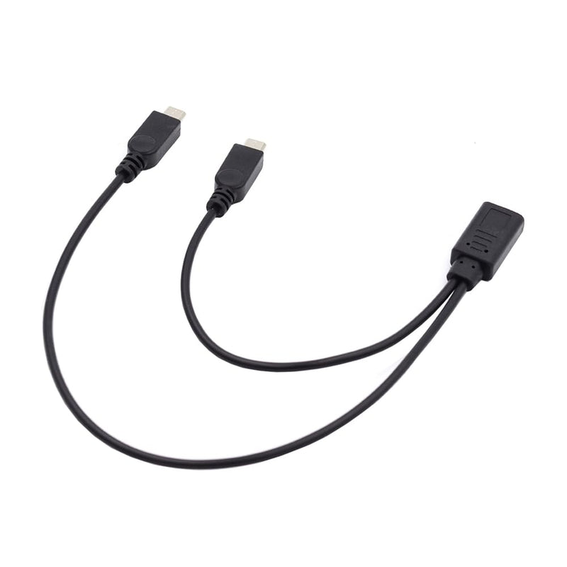 cablecc Black DC 5V Type-C USB-C Female to 5Pin Dual Micro USB Male Splitter Extension Charge 32AWG Cable USB-C to MicroUSB+MicroUSB