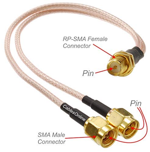 CablesOnline, 8-in RP-SMA Bulkhead Female to 2X SMA Male Gold-Plated 50Ω RG316 Coax Y-Splitter, RF-SM700Y
