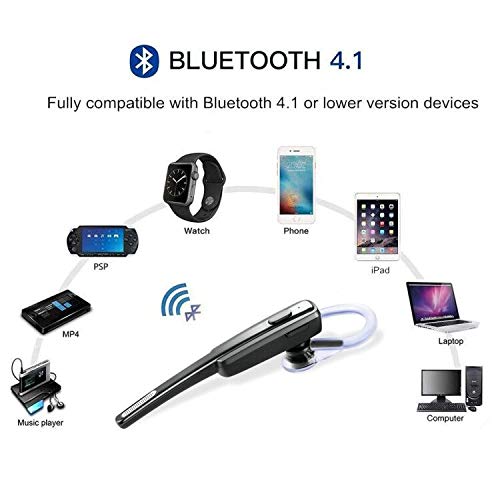 Bluetooth Headset, COMEXION Wireless Business Earpiece V4.1 Lightweight Noisy Suppression Bluetooth Earphone with Microphone for Phone/Laptop/Car (Black+Case) Black+Case