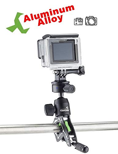 TAKEWAY Adjustable Camera Clamp Mount with 360°Rotatable Mini Ball Head and 1/4" Screew Quick Release Tabletop C Clampod Bar Clamp for GoPro/Brinno/DSLR/MILC/SLR Camera and More Action Camera R2-PLUS