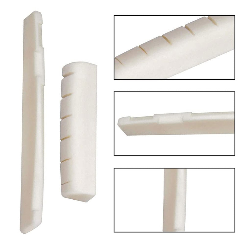 4 Pieces Acoustic Guitar Bridge Saddle Nut Replacement White Guitar Bone Bridge Acoustic Guitar Bone Nut Guitar Bridge Saddle for String Acoustic Guitar and Folk