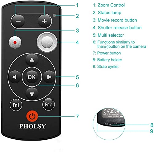 PHOLSY Wireless Remote Commander for Nikon Z50, COOLPIX B600, A1000, P1000, P950 - Wireless Remote Control Shutter Release Replace Nikon ML-L7 BT remote For Nikon
