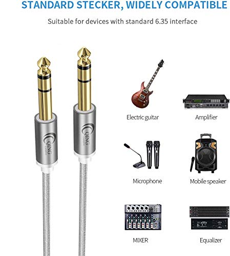 QING CAOQING 6.35mm Guitar cable 2M, Professional Nylon Braided 1/4" to 1/4" stereo cable for Electric Guitar, Bass, Amplifier, Keyboard Professional Instrument