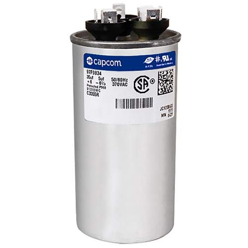 Genteq C3355R Capacitor Dual Run Round 35/5 UF MFD 370V VAC 97F9834 (Replace Old GE# Z97F9834) 35 and 5 MFD at 370V