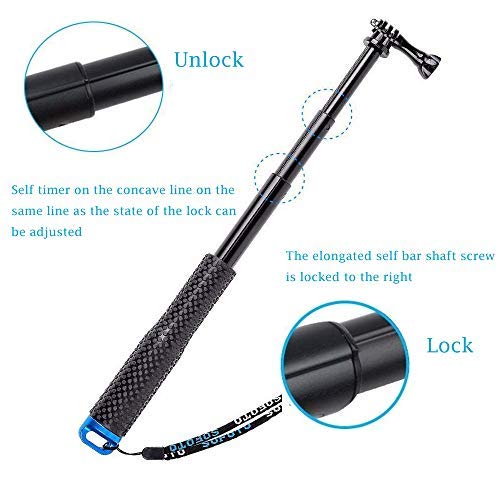 VVHOOY Waterproof Selfie Stick Extendable 11.25-37inch Handheld Aluminum Telescopic Pole Monopod Compatible with Gopro Hero 8 7 6,AKASO EK7000,Brave 4,V50,Crosstour,Victure,Campark ACT74 Action Camera