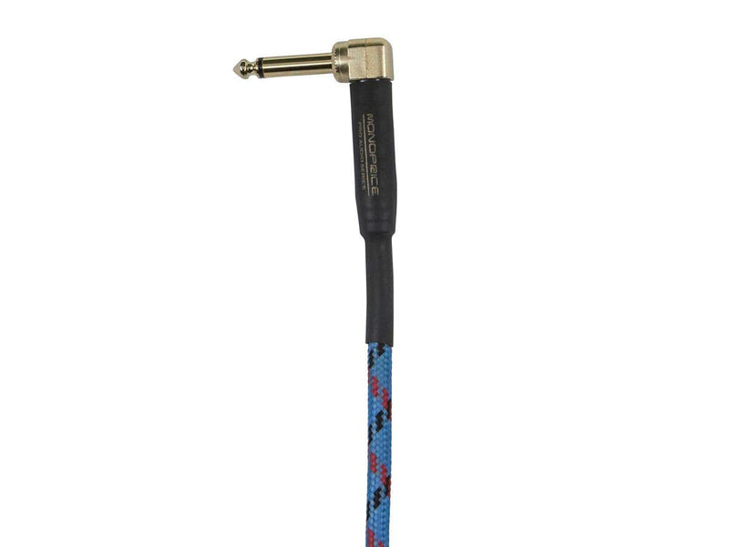 [AUSTRALIA] - Monoprice Braided Cloth 1/4 Inch (TS) Guitar/Instrument Cable Cord - 10 Feet- Blue with One Right Angle Connector 