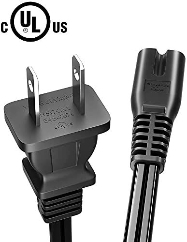 TV Power Cord for Samsung LG Toshiba Sony Sharp LED LCD, Printer Power Cable for HP Canon Epson, 5ft 2 Prong AC Wall Plug Compatible with PS5 PS4 PS3 PS2 DVD Players, Xbox One Game Console [UL Listed] Black