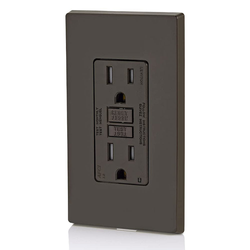 Leviton AFTR1 15-Amp, 120-Volt SmartlockPro Outlet Branch Circuit Arc-Fault Circuit Interrupter (AFCI) Receptacle, Wallplate Included, Brown