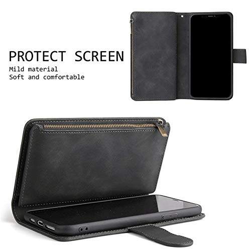 ZZXX iPhone 12 Case Wallet,iPhone 12 Pro Wallet Case with Card Slot Premium Soft PU Leather Zipper Flip Folio Wallet with Wrist Strap Kickstand Protective for iPhone 12 Wallet Case(Black 6.1 inch) Black iPhone 12/12 Pro