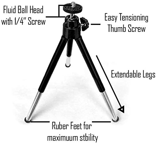 GearFend Lightweight Mini 5.5" Tripod with Extendable Legs for Logitech Webcam C920 C922, and Small Cameras, Plus Microfiber Cloth