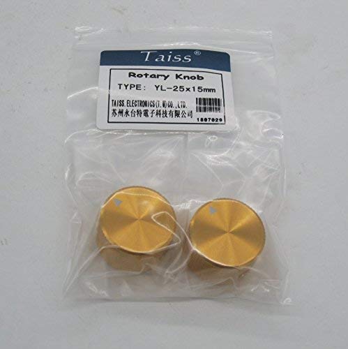 Taiss/ 2pcs Golden color Aluminum Rotary Electronic Control Potentiometer Knob For 6 mm Diameter Shaft, Volume Control Knob, Audio knob, Guitar Knob，Switch Knob, 25mm dia. x 15mm height gold