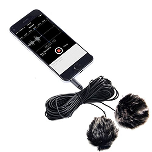 20FT Dual Headed Lavalier Microphone with 2 Windscreen Muffs,Nicama LVM2 Clip-on Lav Mic for DSLR Camera Audio Recorders iPhone, iPad, PC, Andriod Smartphones