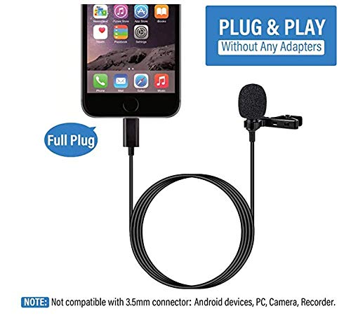 [AUSTRALIA] - Professional Lavalier Lapel Microphone Omnidirectional Condenser Mic for iPhone 7/7 plus/8/8 plus/11/11 Pro/11 Pro Max, iPhone X/XS/XR, YouTube Vlogging Facebook Interview Livestream Video Recording 4.92ft (1.5M) 