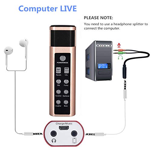 [AUSTRALIA] - Remall Condenser Microphone with Effects and Voice Change, Recording Microphone Mic with Stand for Live Streaming Podcasting Singing, Mini Microphone for Computer Mobile Phone iPhone Laptop Type C gold 
