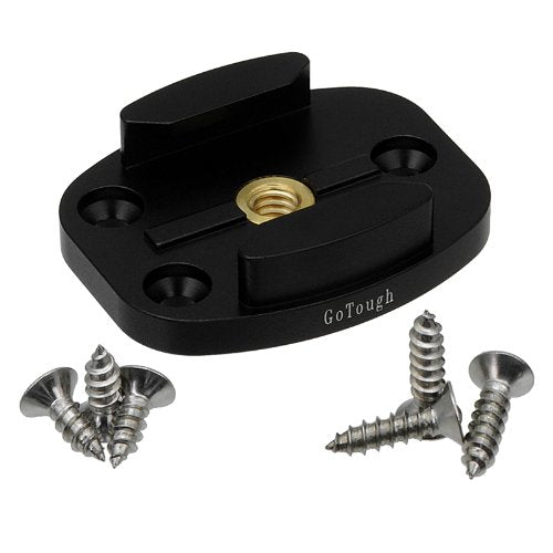 GoTough Black QR Mount with Pilot Holes – All Metal, Versatile Quick Release Plate with 1/4”-20 Tripod Screw and Pilot Holders Compatible with GoPro HERO3, HERO3+, HERO4, HERO5, HERO6, HERO7 Quick Rel With Screw Holes