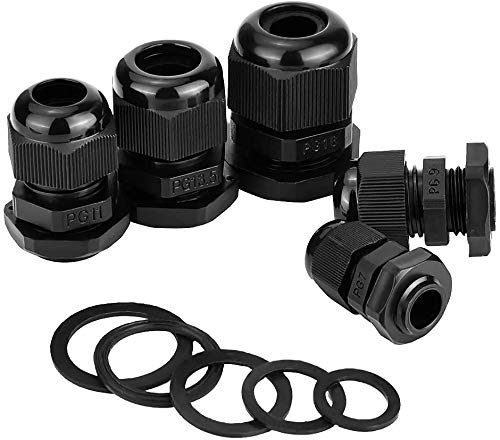 GiBot Cable Glands - 25 Pack Plastic Waterproof 3.5-13mm Cable Glands Joints Wire Protectors, PG 7/9/11/13.5/16, Black
